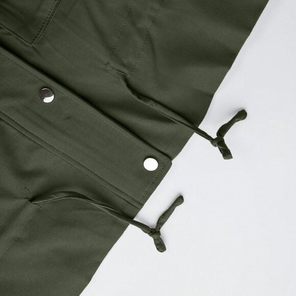 Army Green Casual Women's Short Long Sleeve Zipper Jacket with Button Detail - Picture 6 of 7
